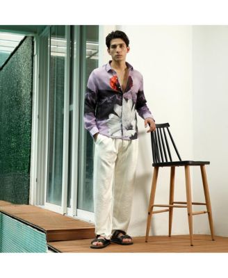 Men's Purple Floral Printed Rayon Shirt With Spread Collar