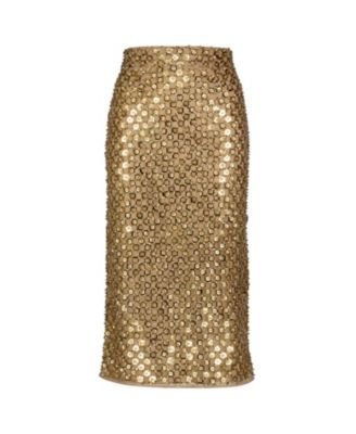 Women's Sequin Embellished Mesh Fitted Midi Pencil Skirt