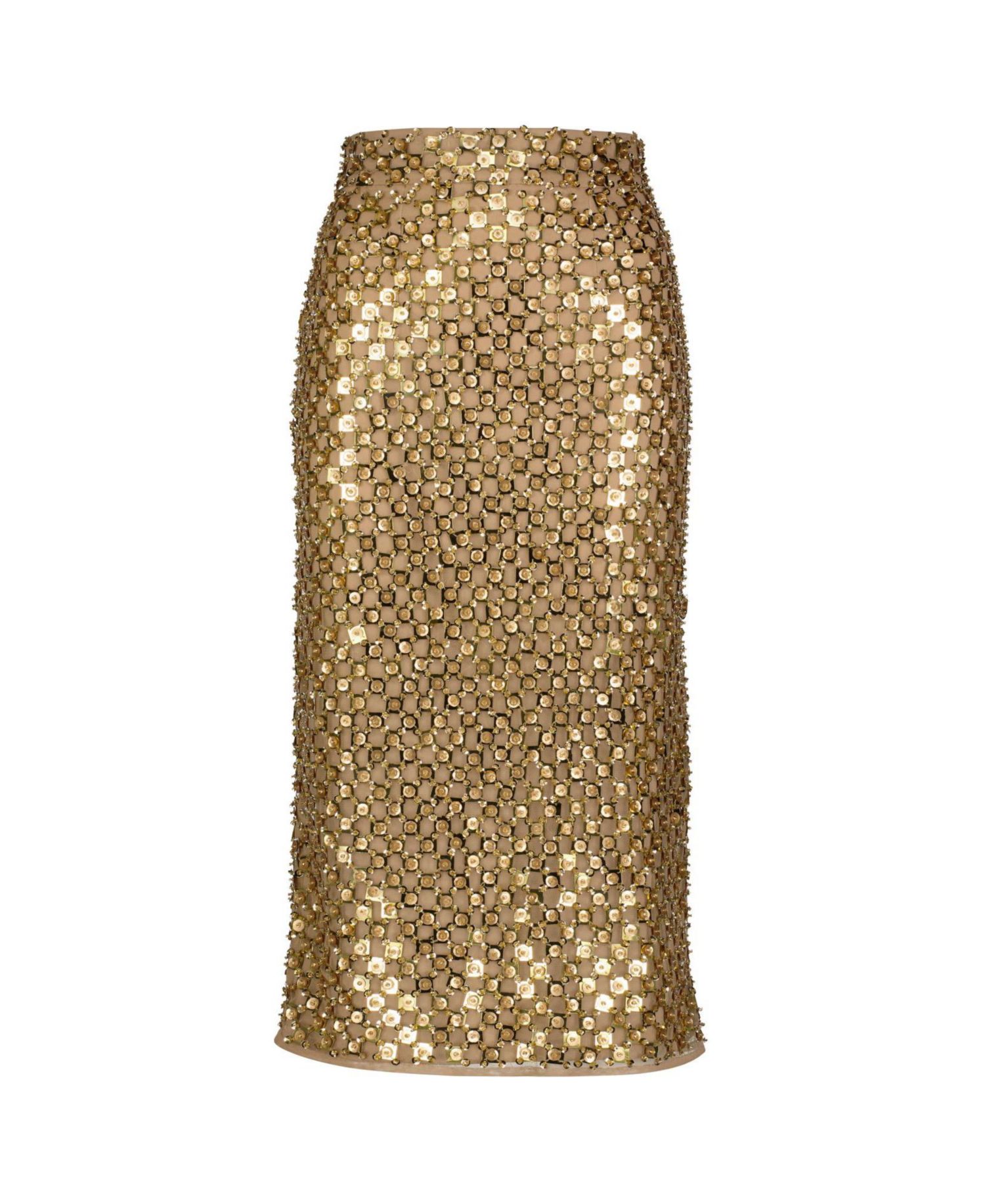 Women's Sequin Embellished Mesh Fitted Midi Pencil Skirt