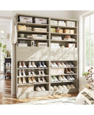 8-Tier Shoe Rack with 2 Drawers, 80'' High Wooden Shoe Cabinet with Adjustable Shelves