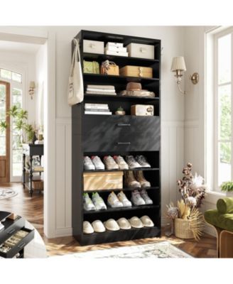 8-Tier Shoe Rack with 2 Drawers, 80'' High Wooden Shoe Cabinet with Adjustable Shelves