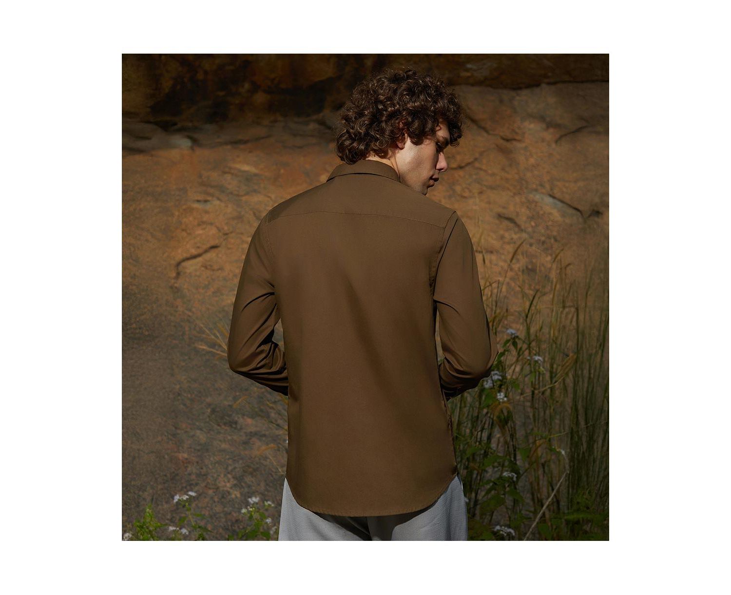 Men's Olive Green Solid Button-Up Shirt