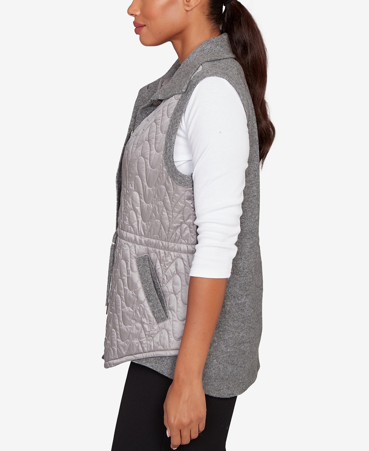 Ruby Rd. Petite Button Front Quilted Vest In Gray