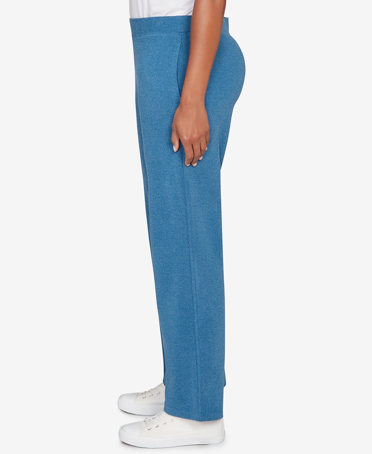 Ruby Rd. Petite Mid Rise Luxe Rib Knit Leisure Pants In Blue