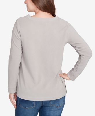 Petite Luxe Rib V-Neck Button Accent Knit Top