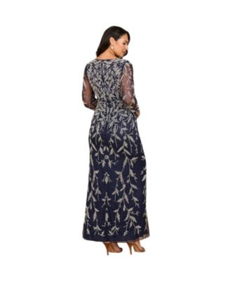 Women's Long Sleeve Contrast Beaded Gown