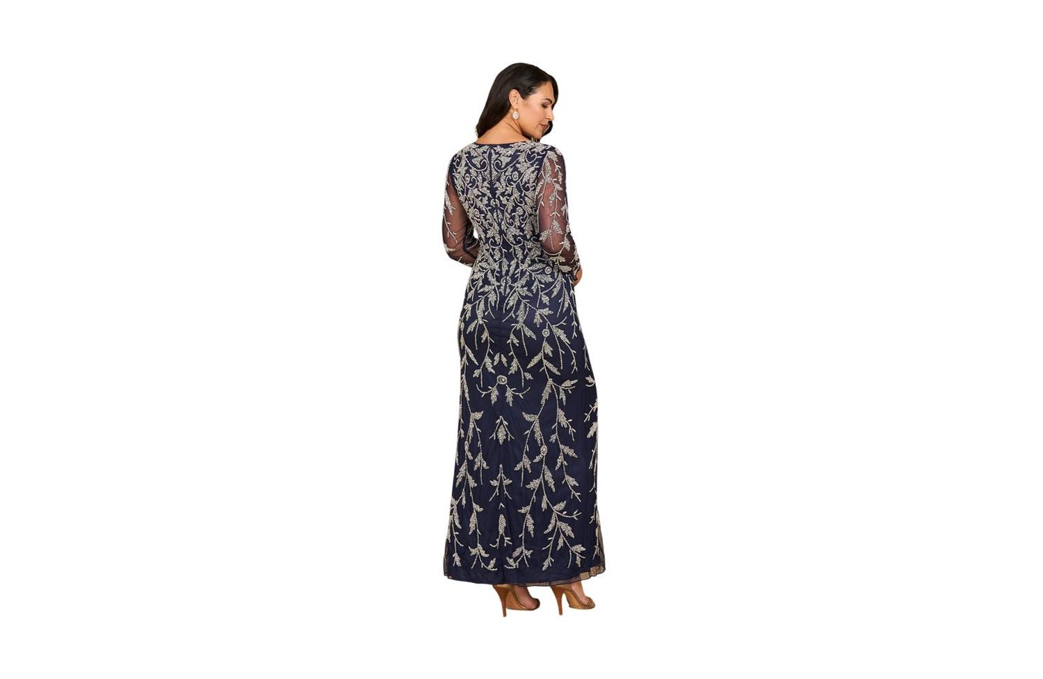 Women's Long Sleeve Contrast Beaded Gown
