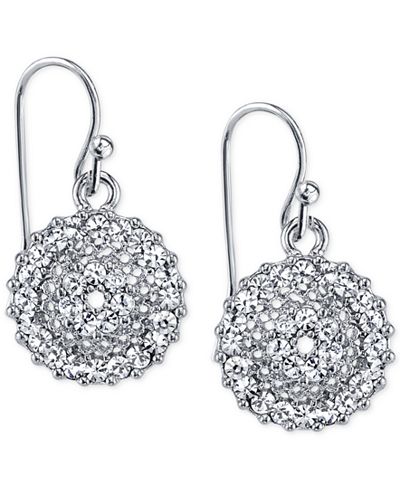2028 Silver-Tone Crystal Disc Drop Earrings