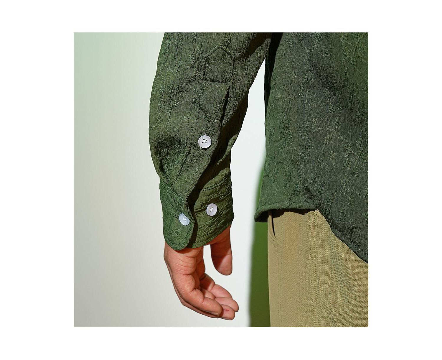 Men's Forest Green Floral-Textured Shirt