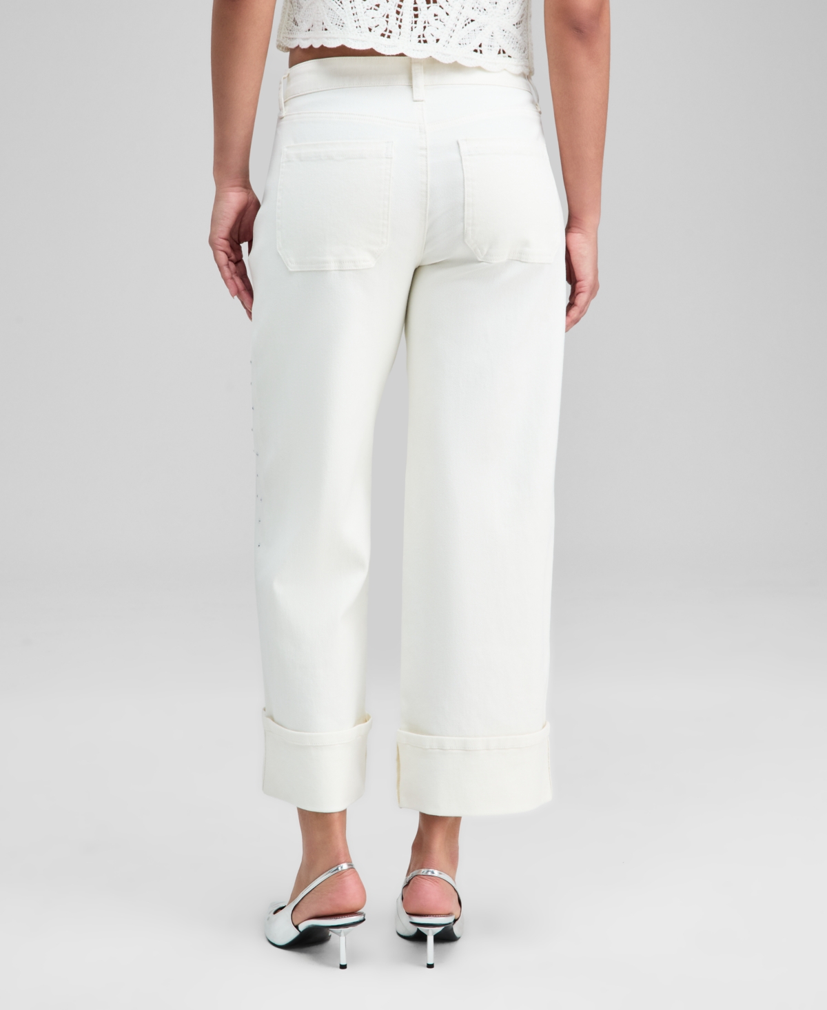 And Now This Women's Embellished Cuffed Wide-leg Jeans, Macy's Exclusive In White