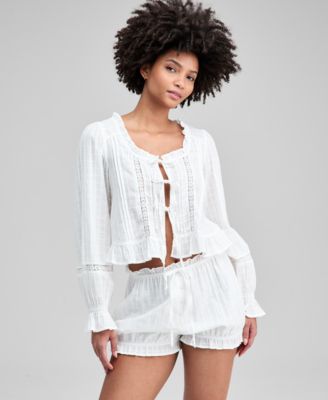 And Now This - Women's Textured Tie-Front Cotton Blouse