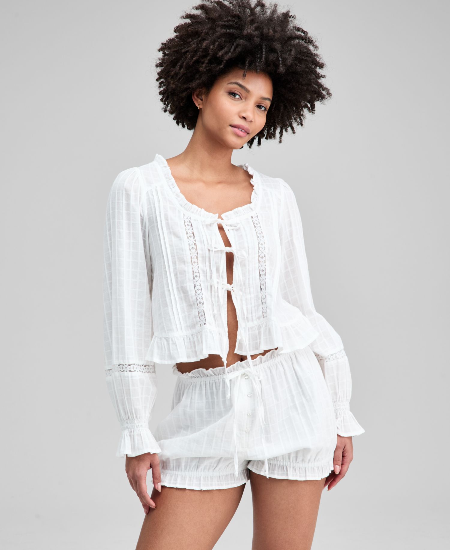 Women's Textured Tie-Front Cotton Blouse