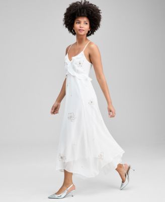 Petite Beaded Floral Asymmetric Hem Dress, Macy's Exclusive