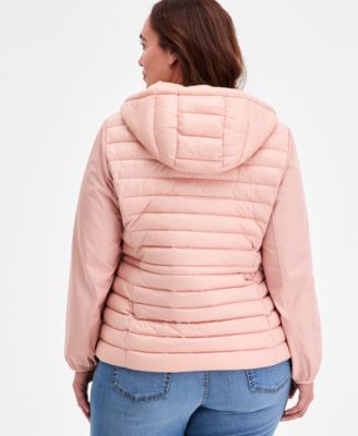 Plus Size Mixed-Media Packable Coat