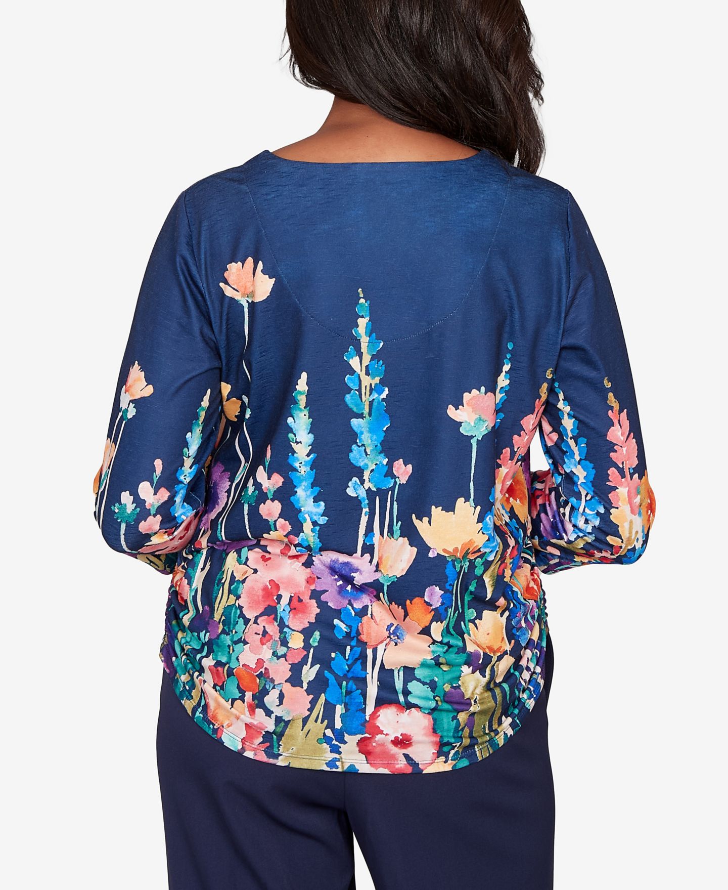 Женский топ Alfred Dunner Saratoga Springs Vertical Floral Border Knit, цвет: Тёмно-синий разноцветный — фото 5