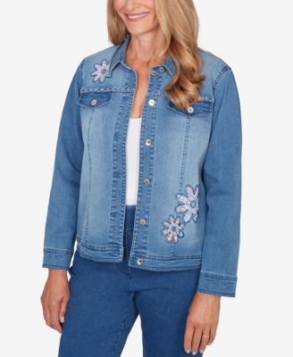Women's Hilton Head Floral Applique Detail Light Denim Jacket