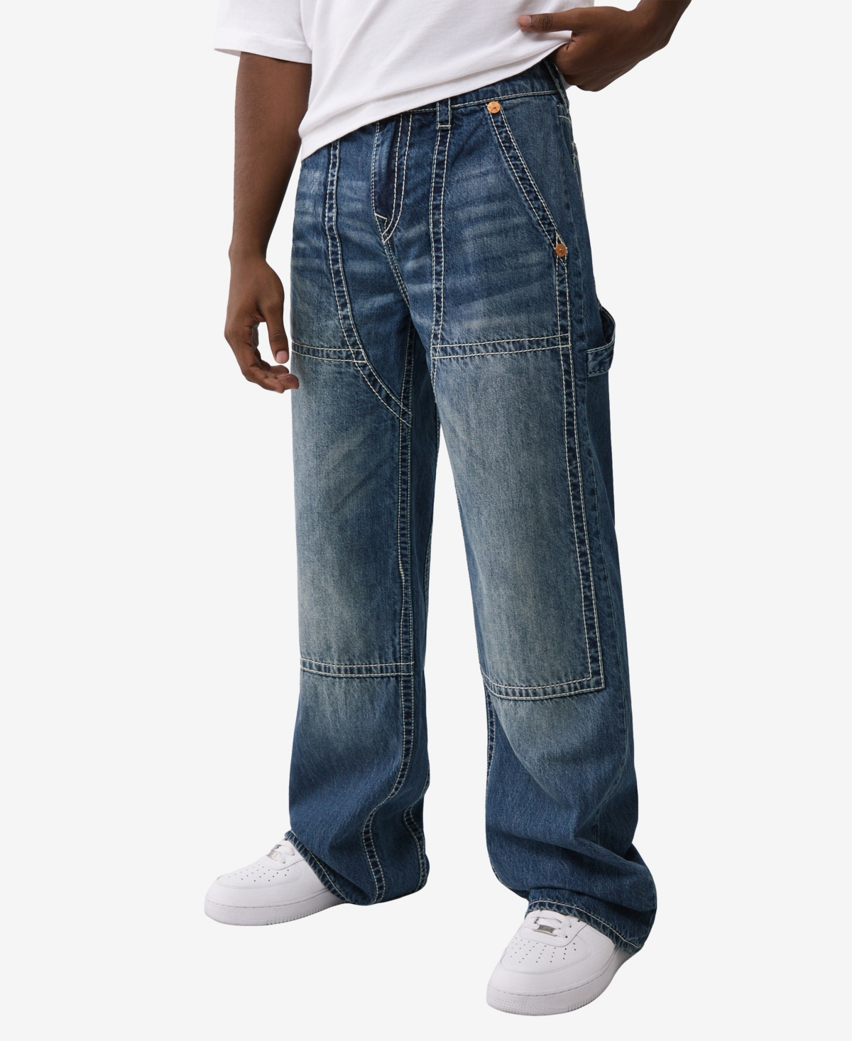 True Religion Vinny Ultra Baggy Carpenter Big T Denim Pant In Blue