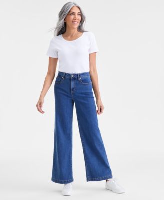 Style & Co - Petite Five Pocket High-Rise Wide Leg Jeans