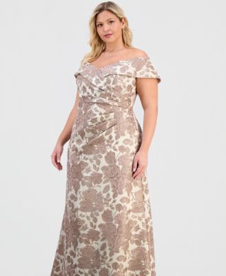 Plus Size Jacquard Off-The-Shoulder Gown