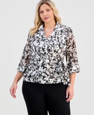 Plus Size Foil Burnout 3/4-Sleeve Top