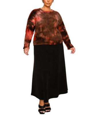 Plus Size Brushed Tie Dye Waffle Crew Neck Top