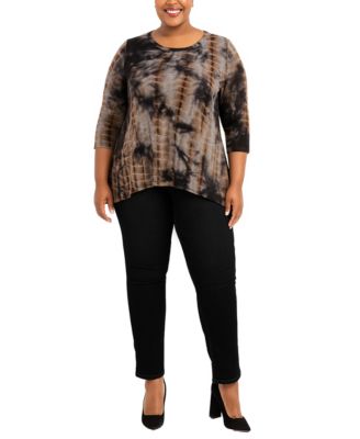 Plus Size Tie Dye Cozy Button Back 3/4 Sleeve Top