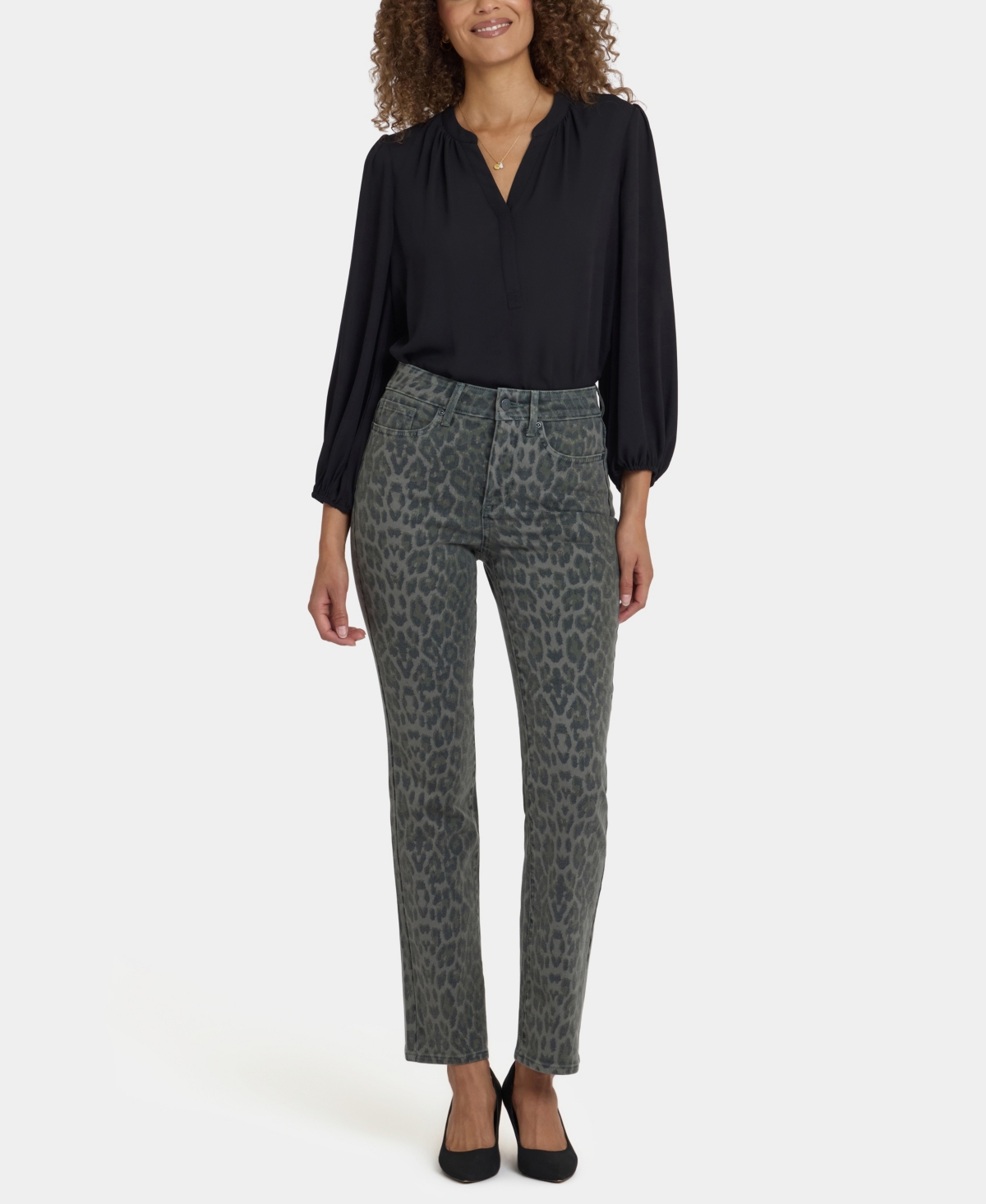 Nydj Petite High Rise Marilyn Straight Short Jeans In Gray