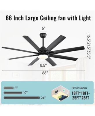 66-inch Modern Black 8-blade Ceiling Fan with Intelligent Remote Control and APP Timing Function for Various Indoor Layouts
