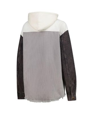 Women's Gray Notre Dame Fighting Irish Vintage Wash Corduroy Full-Snap Hooded Shacket