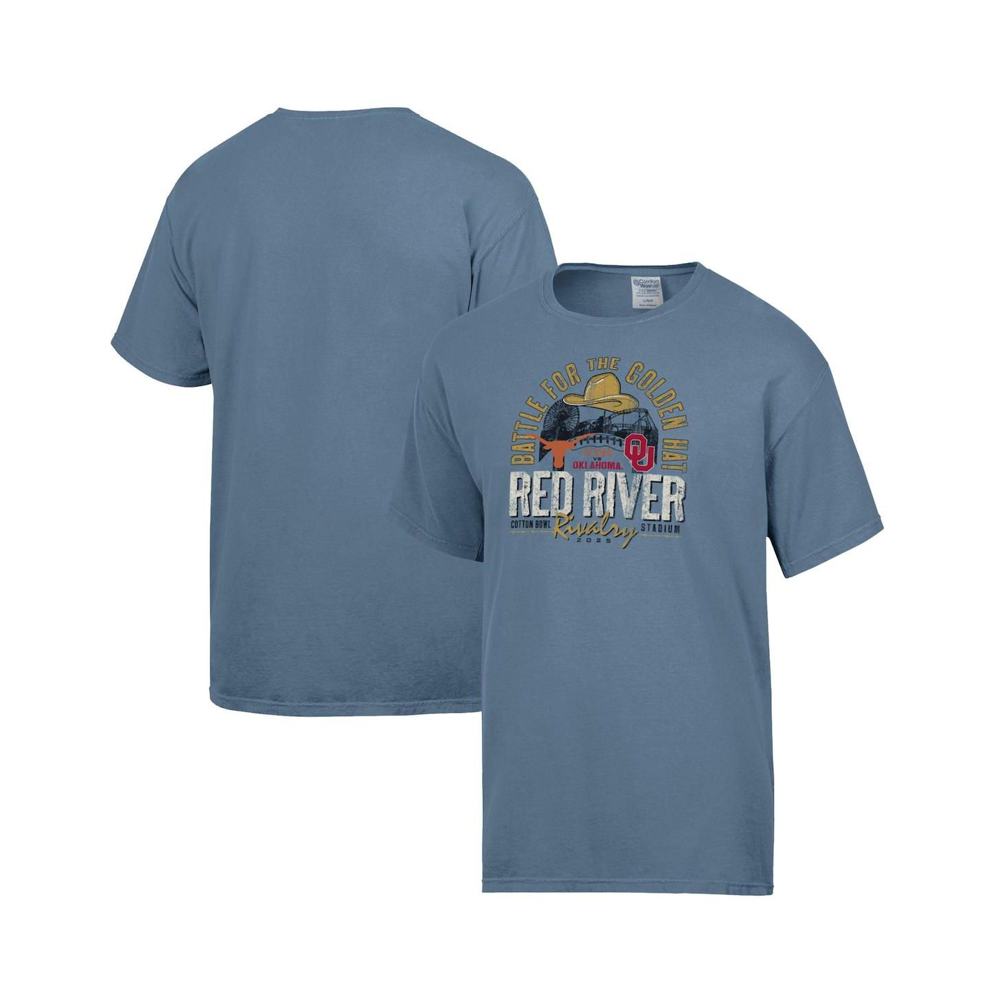Мужская футболка Comfortwash Blue Texas Longhorns vs. Oklahoma Sooners Red River Rivalry Battle For The Golden Hat Matchup — фото 1