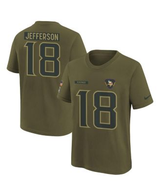 Nike - Big Boys and Girls Justin Jefferson Olive Minnesota Vikings 2025 Salute to Service Name Number T-Shirt