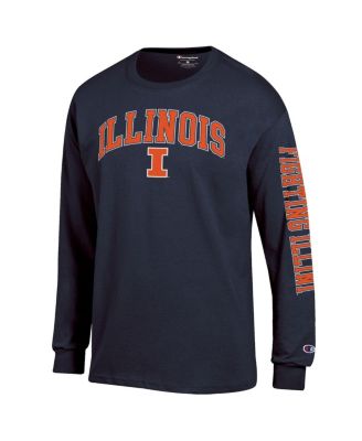 Men's Navy Illinois Fighting Illini Arch Over Logo 2-Hit Long Sleeve T-Shirt