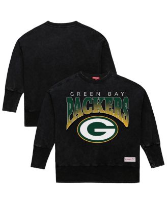 Mitchell & Ness - Women's Black Green Bay Packers Delineate Mineral Wash Crewneck Sweatshirt