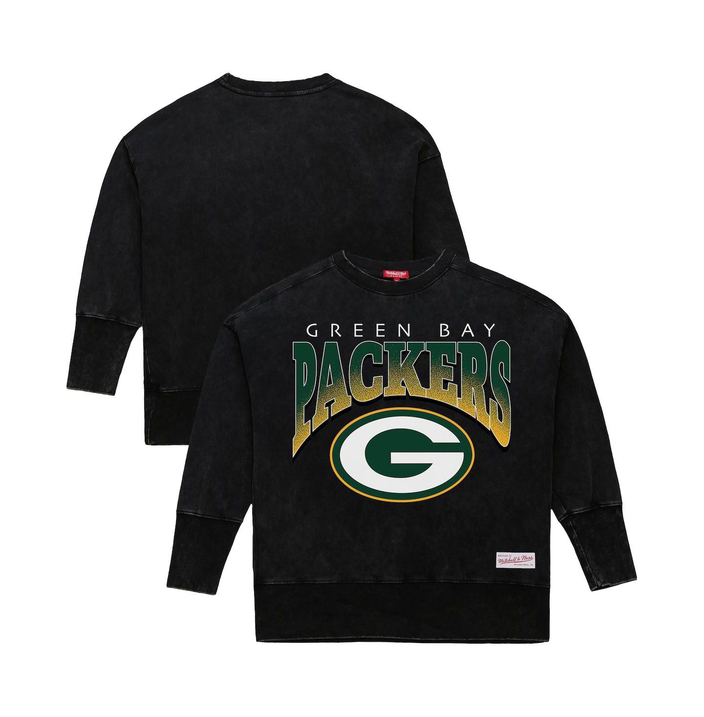 Женская толстовка Mitchell & Ness Black Green Bay Packers Delineate Mineral Wash Crewneck — фото 1