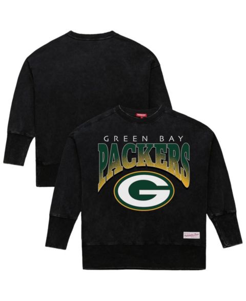 Женская толстовка Mitchell & Ness Black Green Bay Packers Delineate Mineral Wash Crewneck