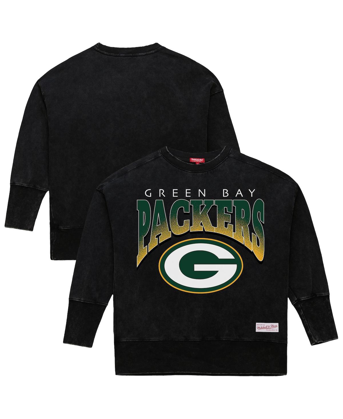 Mitchell & Ness Women's Black Green Bay Packers Delineate Mineral Wash Crewneck Sweatshirt