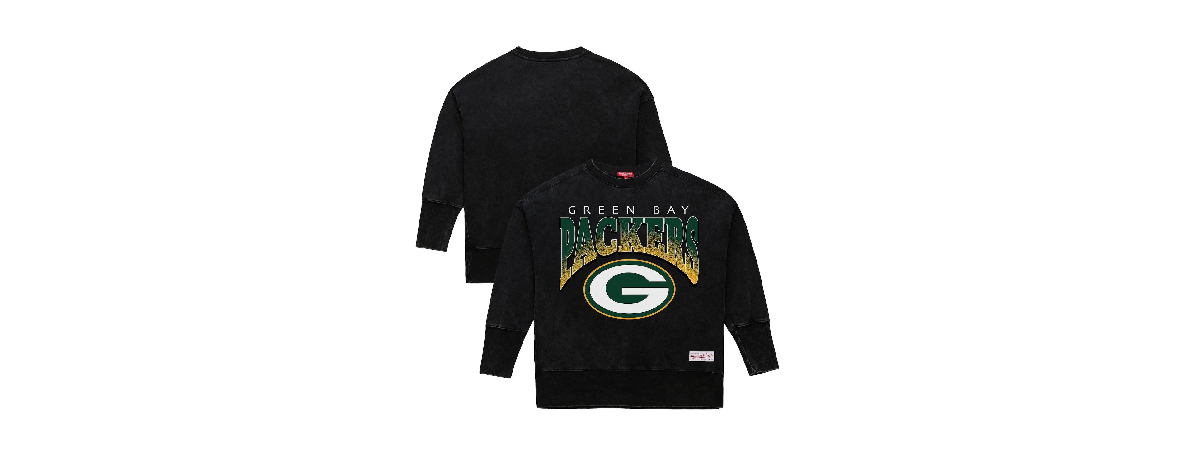 Mitchell & Ness Women's Black Green Bay Packers Delineate Mineral Wash Crewneck Sweatshirt