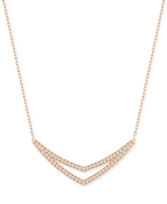 Swarovski Rose Gold-Tone Double V Pavé Pendant Necklace - Macy's