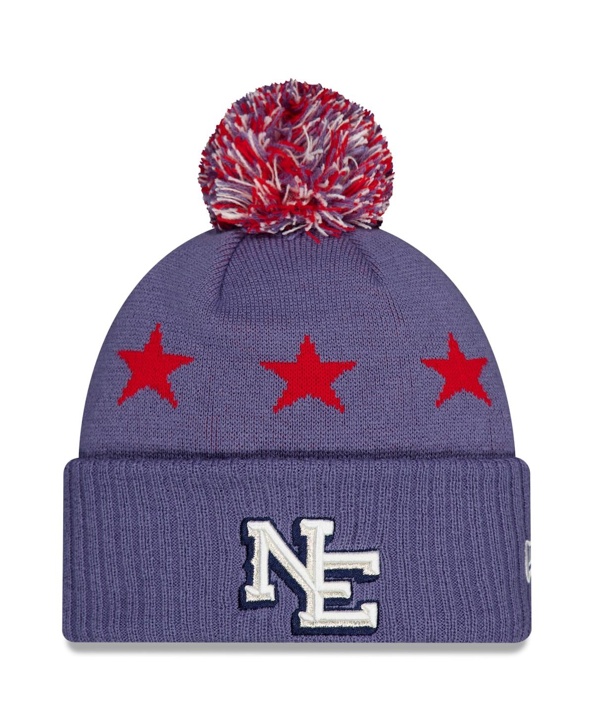 New Era Men's Meadow Blue New England Patriots 2025 Rivalries Collection Sideline Cuffed Pom with Knit Hat