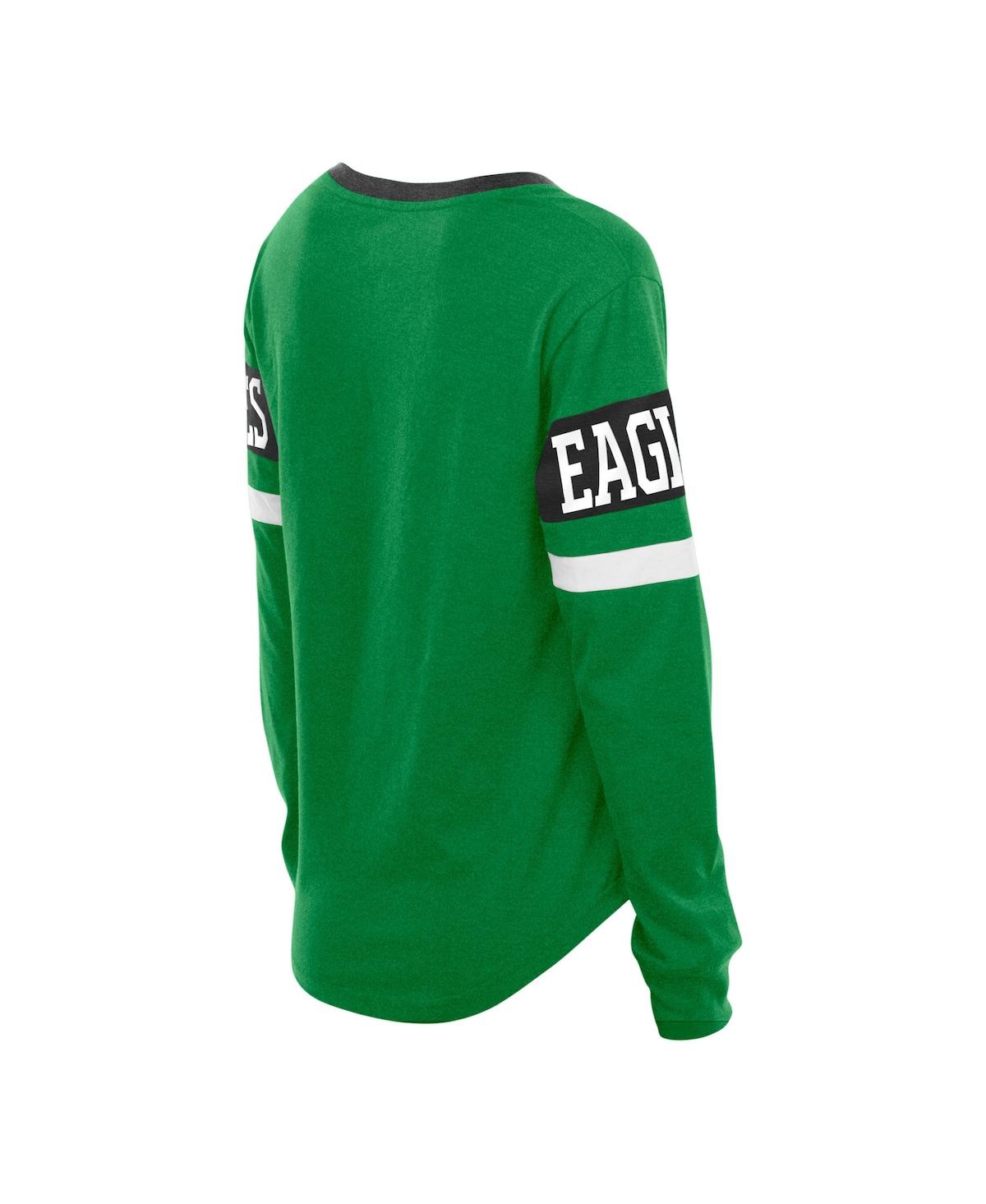 New Era Women's Kelly Green Philadelphia Eagles Plus Size Throwback Lace-up Long Sleeve T-shirt In Green