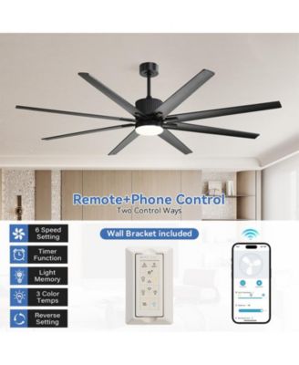 76-inch Modern and Simple Black 8-Blade Ceiling Fans with Remote Control and Lighting Kit