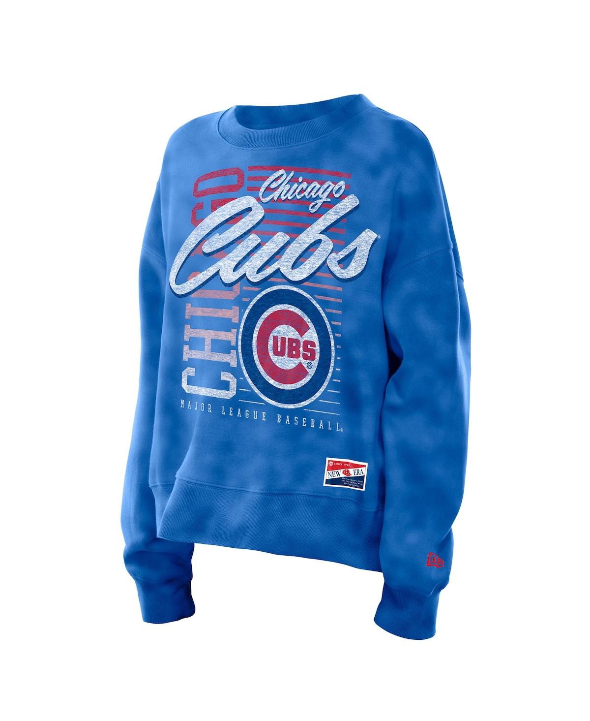 New Era Women's Royal Chicago Cubs Boxy Mineral Wash Dolmen Sleeve Sweatshirt In Blue