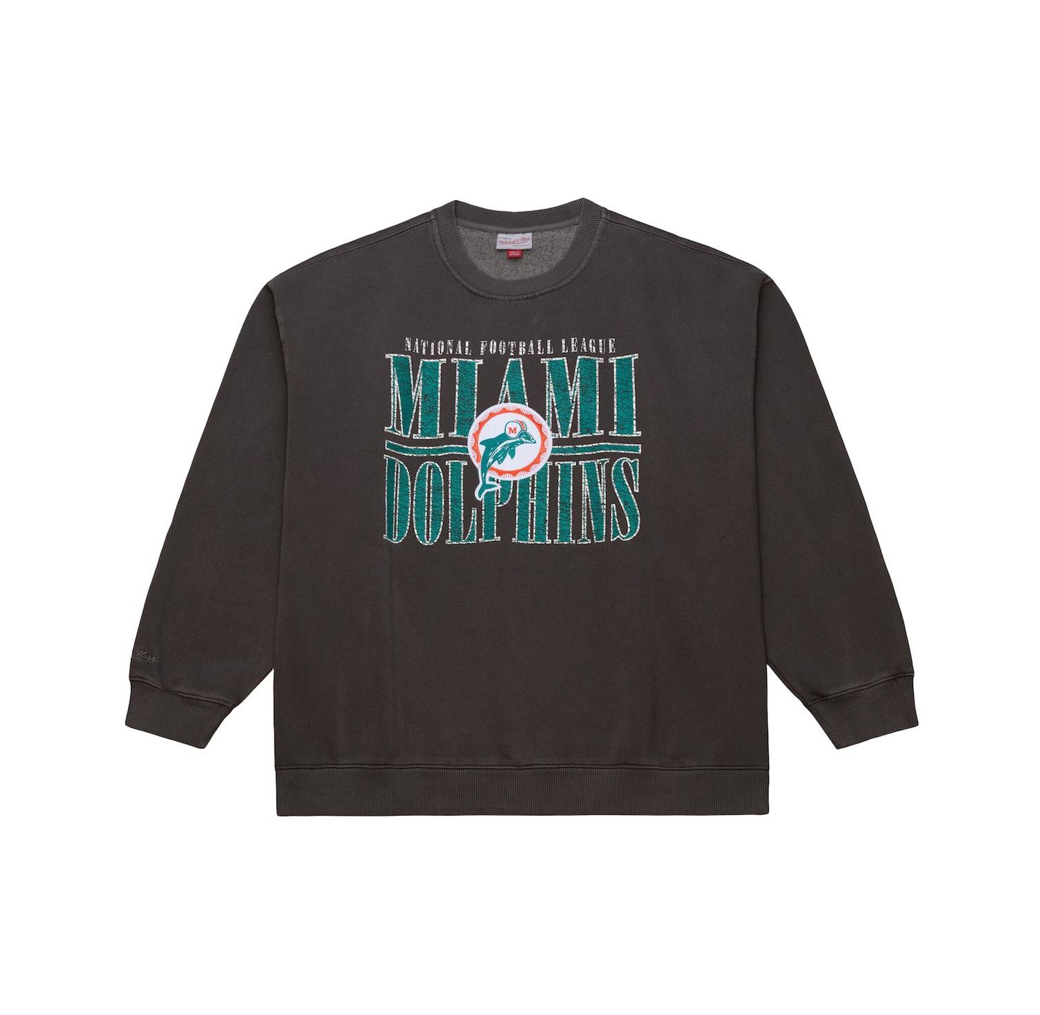 Men's Black Miami Dolphins Downtown Crew Vintage Logo Sweatshirt