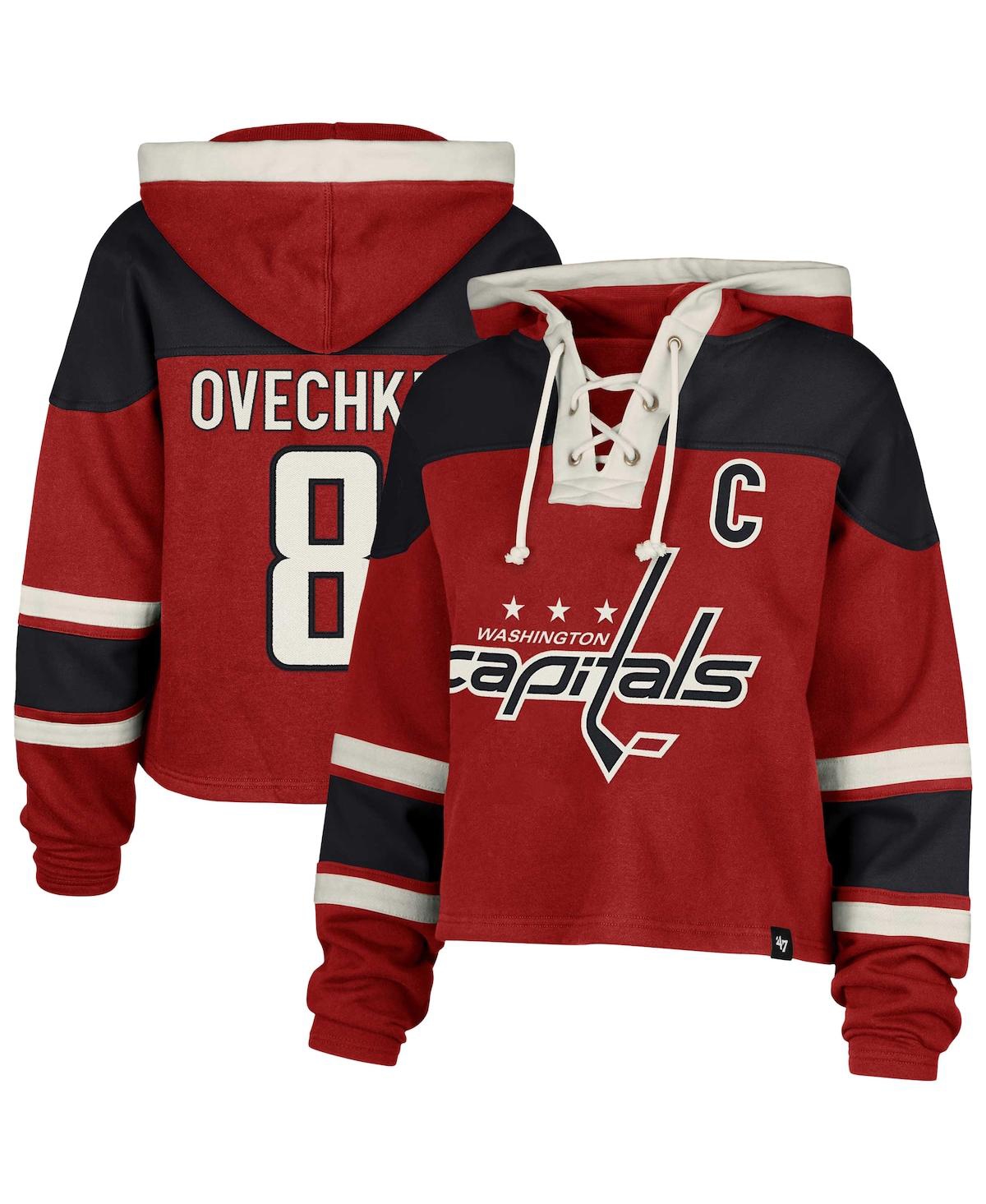 47 Brand '47 Alexander Ovechkin Red Washington Capitals Superior Lacer Cropped Pullover Hoodie In Red