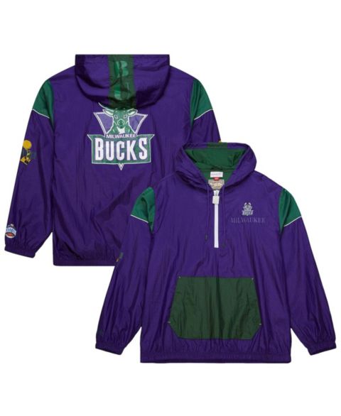 Женские куртки Mitchell & Ness Men's and Women's Purple Milwaukee Bucks Hardwood Classics Team OG 3.0 Anorak Half-Zip Windbreaker Jacket