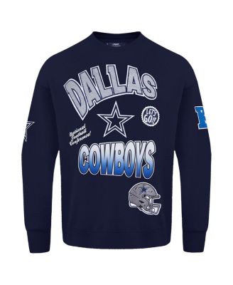 Men's Navy Dallas Cowboys Turn It Up Drop Shoulder Pullover Sweatshirt