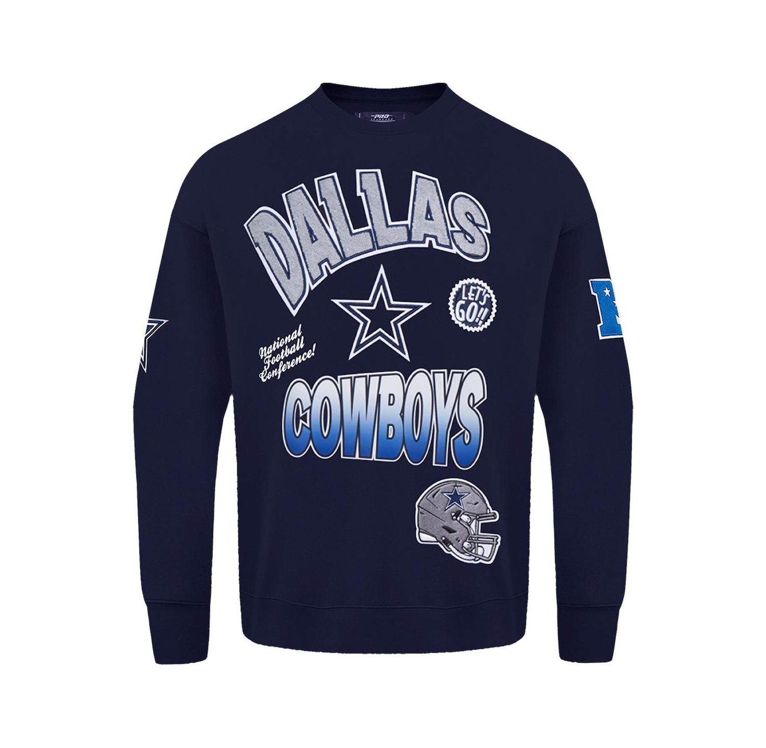 Men's Navy Dallas Cowboys Turn It Up Drop Shoulder Pullover Sweatshirt