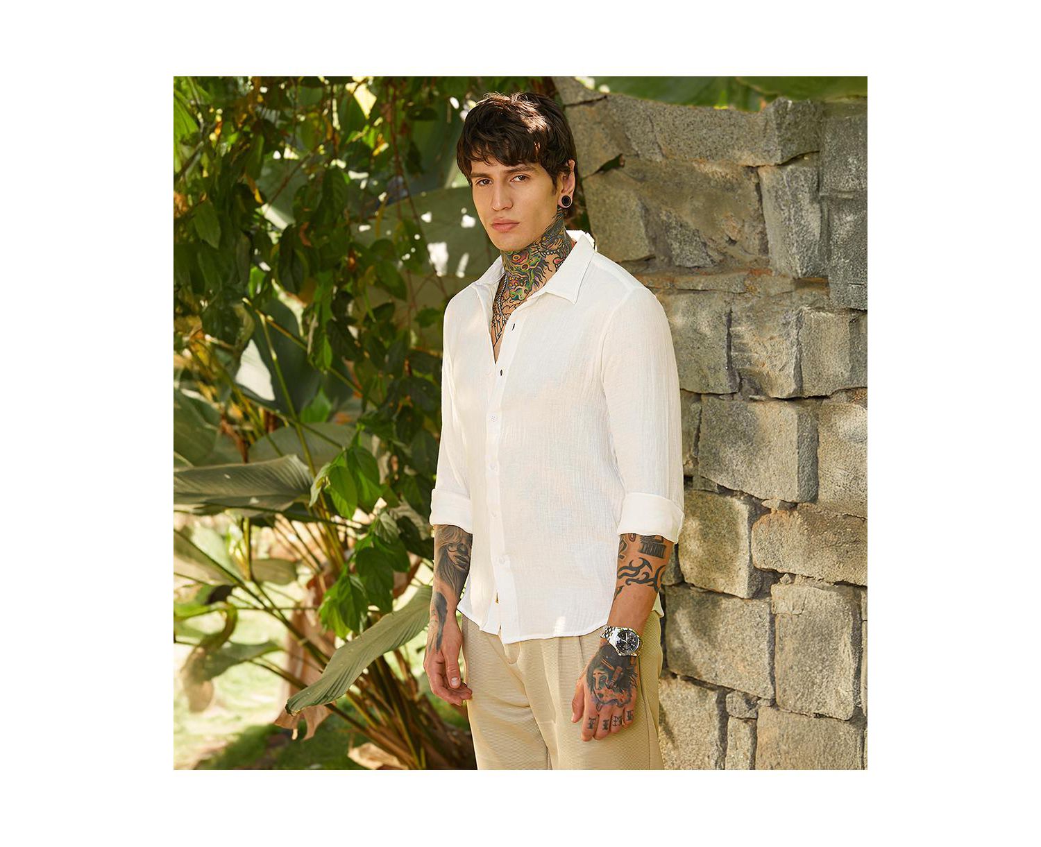 Men's Daisy White Breezy-Weave Shirt
