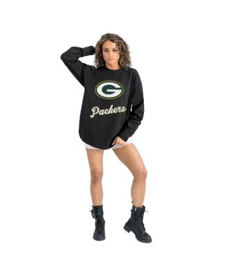 Women's Black Green Bay Packers Oversized Long Sleeve T-Shirt