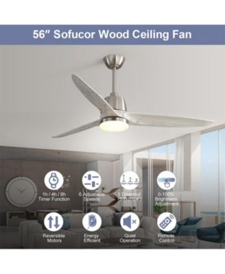 56-inch Modern Golden 3 Solid Wood Blade Tri Color Dimming Ceiling Fan